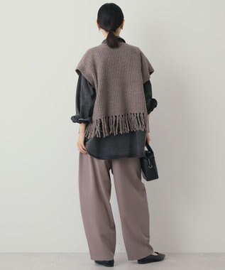 AMERICAN HOLIC 裾フリンジニットショートベスト Gray Beige