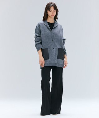 BEIGE， CHICORA / レザーポケット付きウールニットジャケット Md.Gray