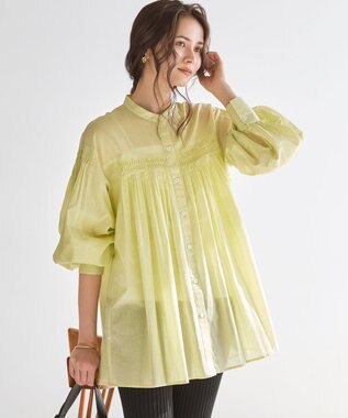 23区 L 【SLOW/一部店舗限定】コットンボイル ギャザー ブラウス イエロー系