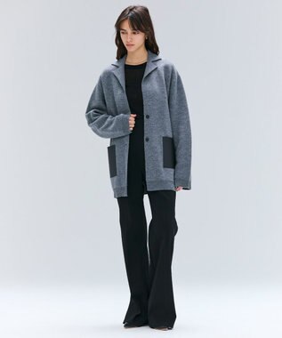 BEIGE， CHICORA / レザーポケット付きウールニットジャケット Md.Gray