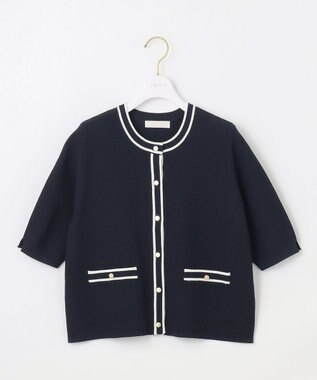 ANY SIS 【UVカット・洗える】リンクスバイカラー カーディガン ネイビー×オフ