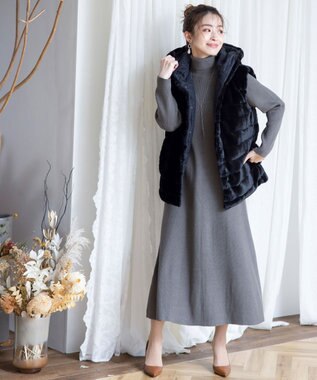 Tiaclasse 【2WAY】着回し自由のリバーシブルキルトフェイクファーベスト ブラック