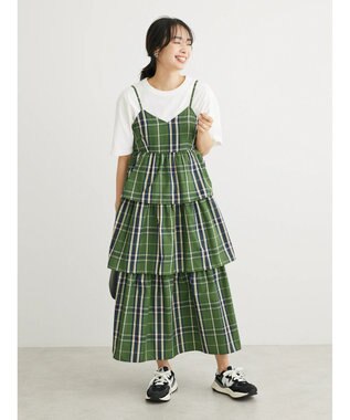 Green Parks ・ＳＵＧＡＲ　ＳＰＯＯＮ　チェックラッフルキャミワンピース Green