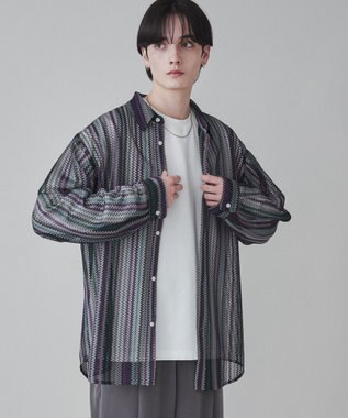 WEGO 【ユニセックス着用ITEM】ストライプメッシュBIGシャツ 柄3