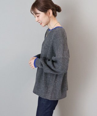AMERICAN HOLIC 【WEB限定】配色ラインニットプルオーバー Light Gray Mixture