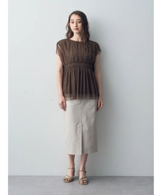YECCA VECCA チュールギャザーブラウス Brown