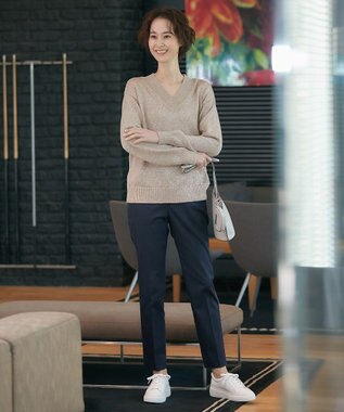 自由区 L 【洗える】スパングルニット Vネックニット ベージュ系