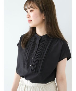 Green Parks ・ＥＬＥＮＣＡＲＥ　ＤＵＥ　ピンタックフレンチブラウス Black