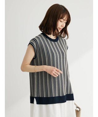 Green Parks ストライプ柄ニットドッキングワンピース Navy