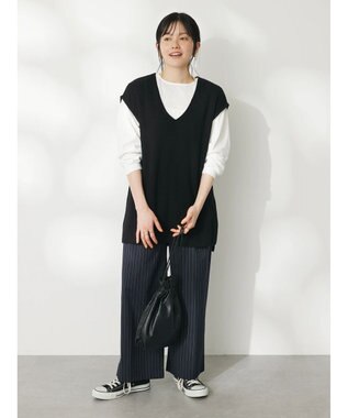 CRAFT STANDARD BOUTIQUE 【２点セット】片畦ニットベスト＋ロンＴＥＥ Black