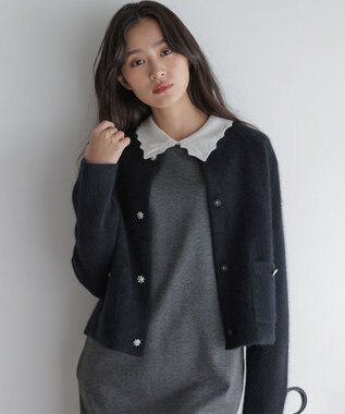 組曲 L 【加藤ローサさん着用】フラッフィーファーニット ジャケット ブラック系