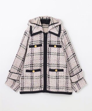 GRACE CONTINENTAL ツイードフーディーコート ラベンダー