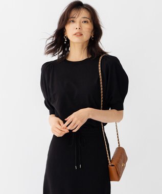 23区 ヴィスコースストレッチ パフスリーブ 半袖 ニット ブラック