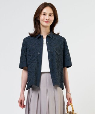 J.PRESS LADIES S 【一枚で着映え】エンブロイダリー ボクシーシャツ