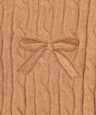 Feroux ケーブル編み×リボン刺繍 ニット カーディガン キャメル系
