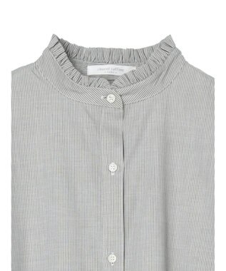 Green Parks イージーケアスタンドフリルシャツチュニック Stripe Black