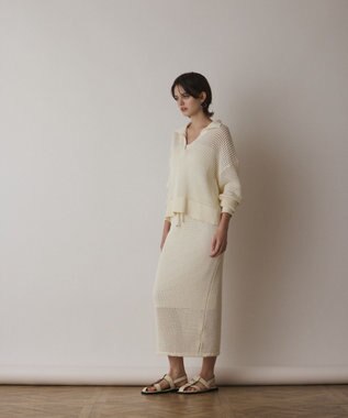 GRACE CONTINENTAL メッシュVネックニットトップ ホワイト