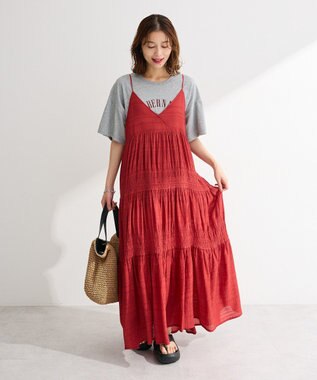 Green Parks シャーリングティアードキャミワンピース Red