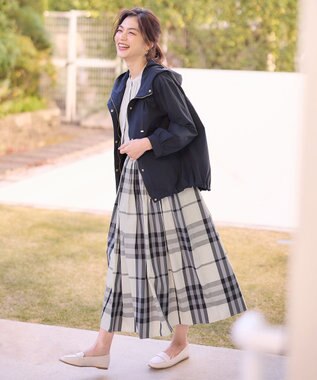 ANY 【ウエストゴム】タックギャザースカート ブラックチェック