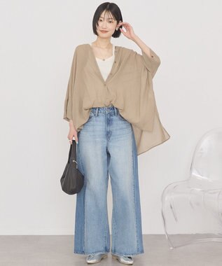 AMERICAN HOLIC Vネックポンチョシャツ Gray Beige