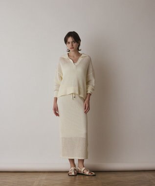 GRACE CONTINENTAL メッシュVネックニットトップ ホワイト