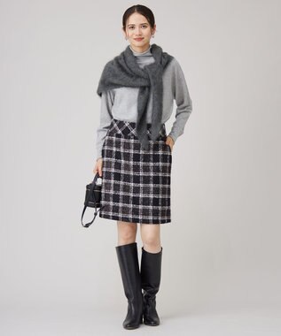 自由区 【洗える】ソフトウールハイゲージハイネック ニット グレーメランジ