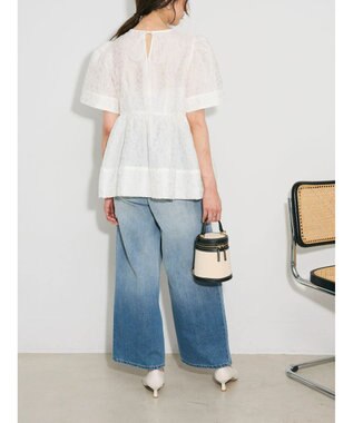 Green Parks パフスリーブジャガードペプラムブラウス Ivory