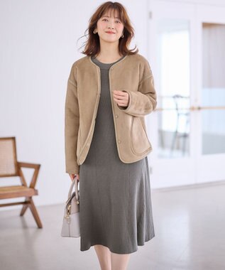 ANY SIS 【洗える】異素材コンビフレアニット ワンピース チャコール