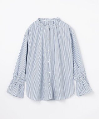 ANY L エニィファンクションハイネックブラウス ブルーストライプ