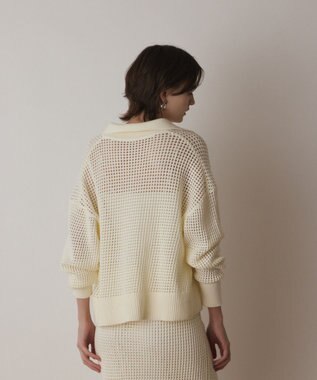 GRACE CONTINENTAL メッシュVネックニットトップ ホワイト