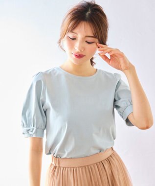Feroux パフスリーブリボン Tシャツ スカイブルー系