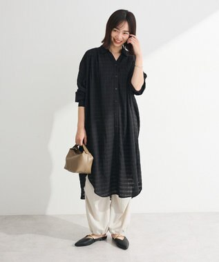 Green Parks シアーチェックシャツワンピース Black
