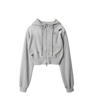 WEGO ヴィンテージウォッシュWジップショートパーカー 杢グレー