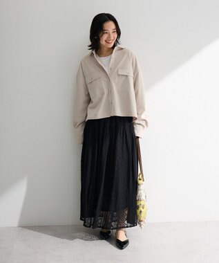 Green Parks ラウンド切替インドコットンレーススカート Black