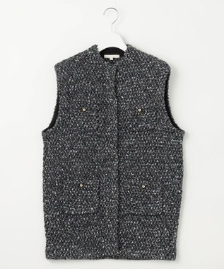自由区 L ツイード調ニット ジレ ダークネイビー系