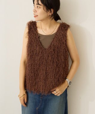 AMERICAN HOLIC 【前後2way】サイドスリットシャギーベスト Brown