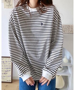 WEGO USPOLOだぼそでカラーロンT ホワイトボーダー