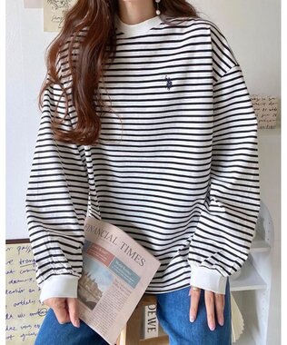 WEGO USPOLOだぼそでカラーロンT ホワイトボーダー