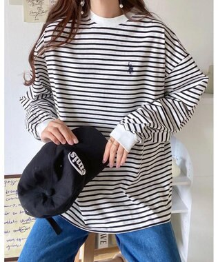 WEGO USPOLOだぼそでカラーロンT ホワイトボーダー