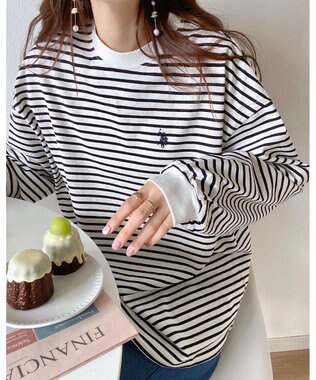 WEGO USPOLOだぼそでカラーロンT ホワイトボーダー