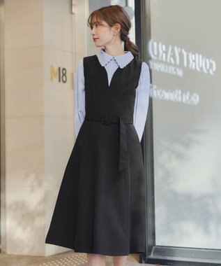 Tiaclasse 【洗える】ラウンドキーネックジャンパースカート ブラック