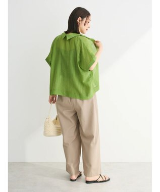 Green Parks シアーストライプショート丈シャツ Green