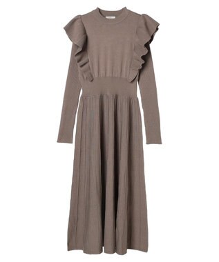 earth music&ecology ショルダーフリルニットワンピース Black