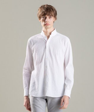  トライジャガードストレッチ　ウィングカラーシャツ