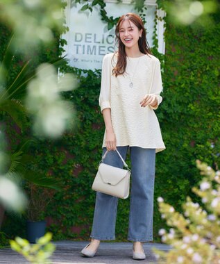 Tiaclasse L 【洗える】フラワーJQ袖シフォンチュニック アイボリー