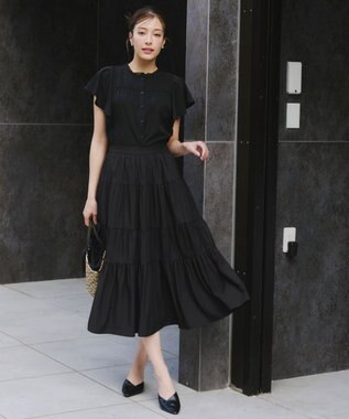 Tiaclasse 【洗える】ティアードフレアスカート ブラック