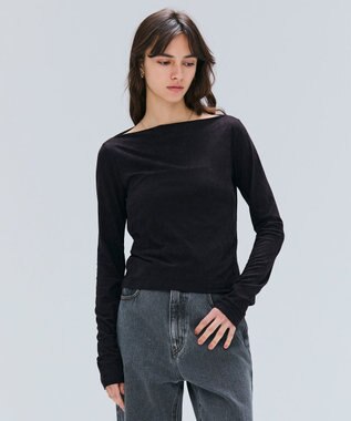 【洗える・BAILA掲載】BUTLER / ストレッチベロアボートネックカットソー