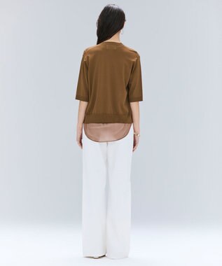 BEIGE， 【洗える】VALOIS / ジョーゼットトリム半袖カーディガン Brown