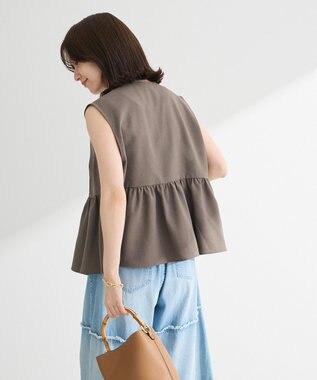 Green Parks 麻調ペプラムｚｉｐベスト Brown