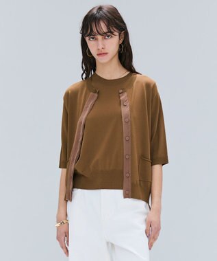 【洗える】VALOIS / ジョーゼットトリム半袖カーディガン